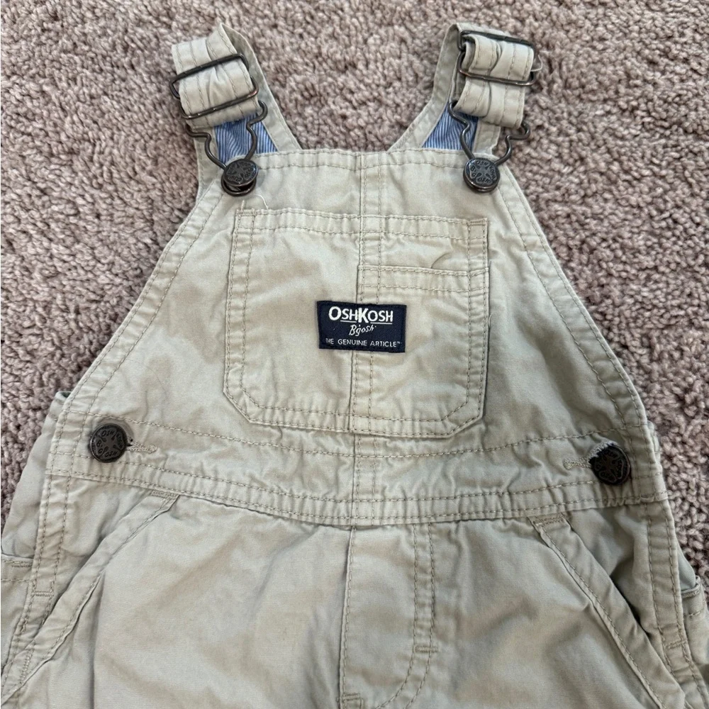 OshKosh B'gosh Beige Kids blue white stripe lined Overalls